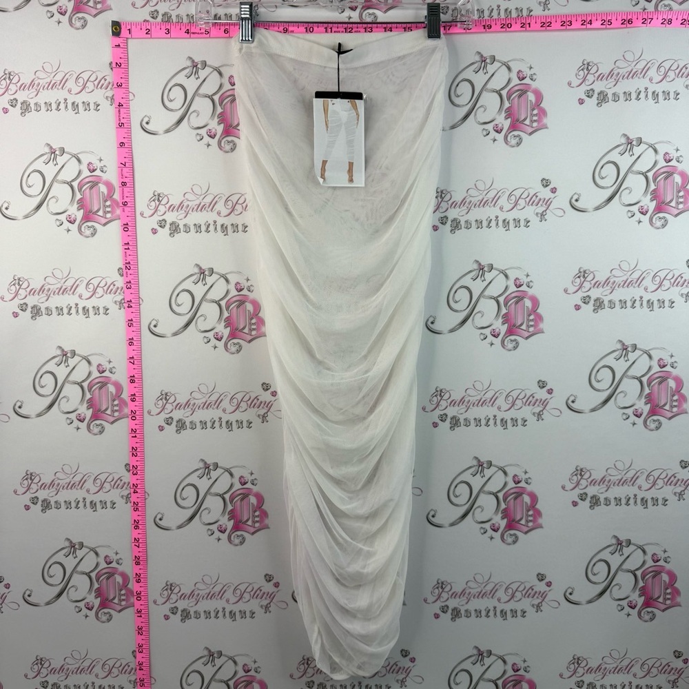 PrettyLittleThing skirt mesh long stretchy brand new Ivory Ruched Maxi Skirt